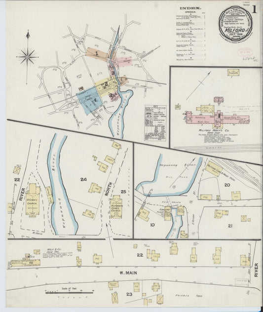 Sanborn Fire Insurance Map from Milford, New Haven County, Connecticut (1889), Sheet #0001 - Historic Sanborn Fire Insurance Map Print, vintage old map wall art, antique decor, genealogy gift, Connecticut Connecticut map