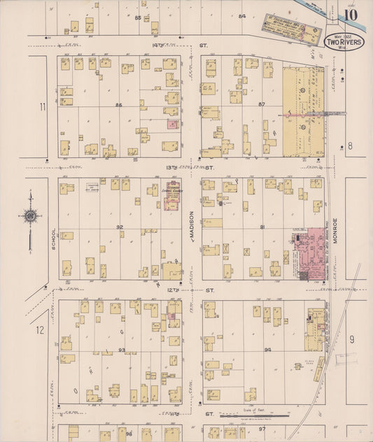 Sanborn Fire Insurance Map from Two Rivers, Manitowoc County, Wisconsin (1922), Sheet #0010 - Historic Sanborn Fire Insurance Map Print, vintage old map wall art, antique decor, genealogy gift, Wisconsin Wisconsin map