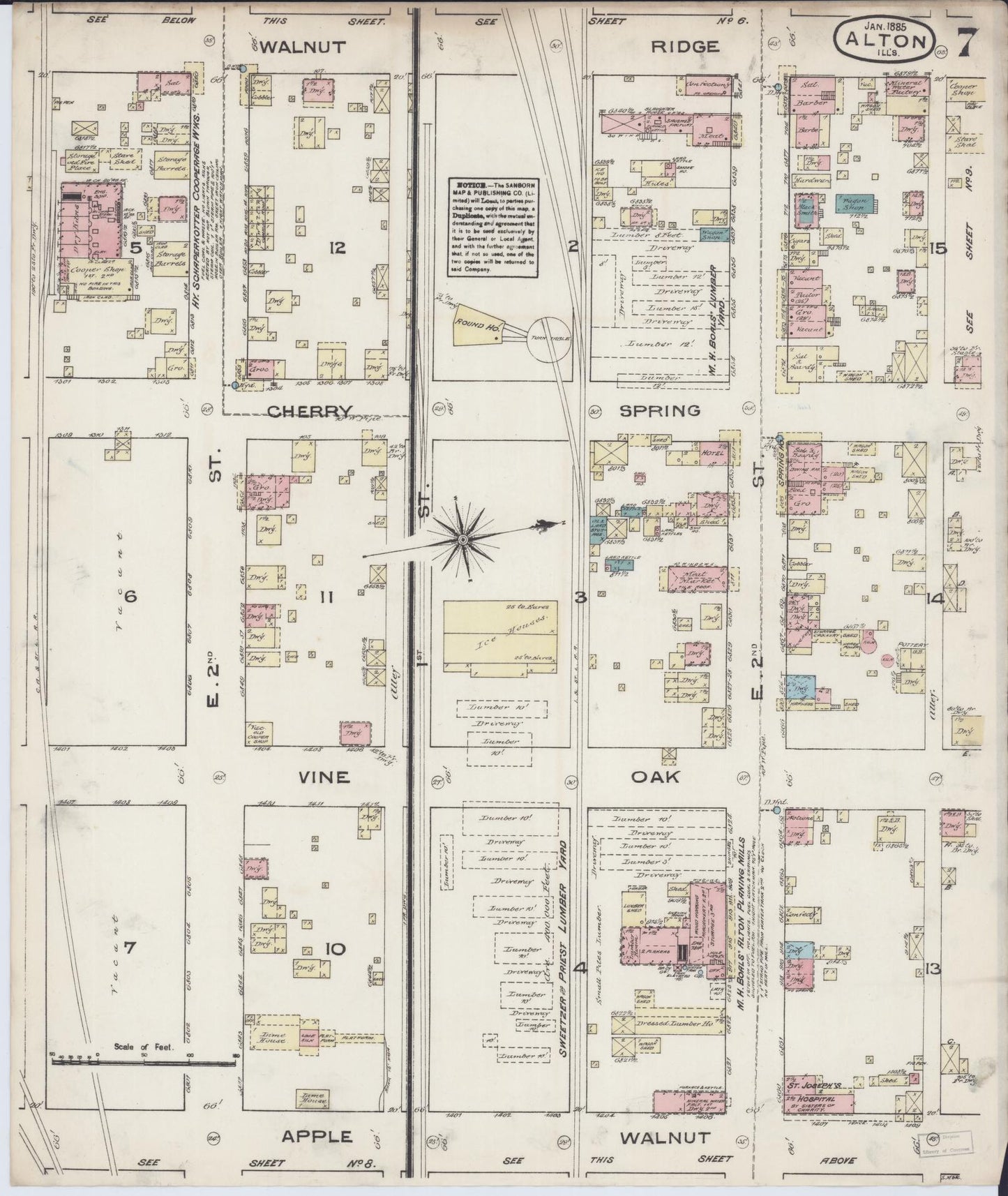Sanborn Fire Insurance Map from Alton, Madison County, Illinois (1885), Sheet #0007 - Complete Map Set gallery image, historic Sanborn map, vintage wall art, Illinois Illinois