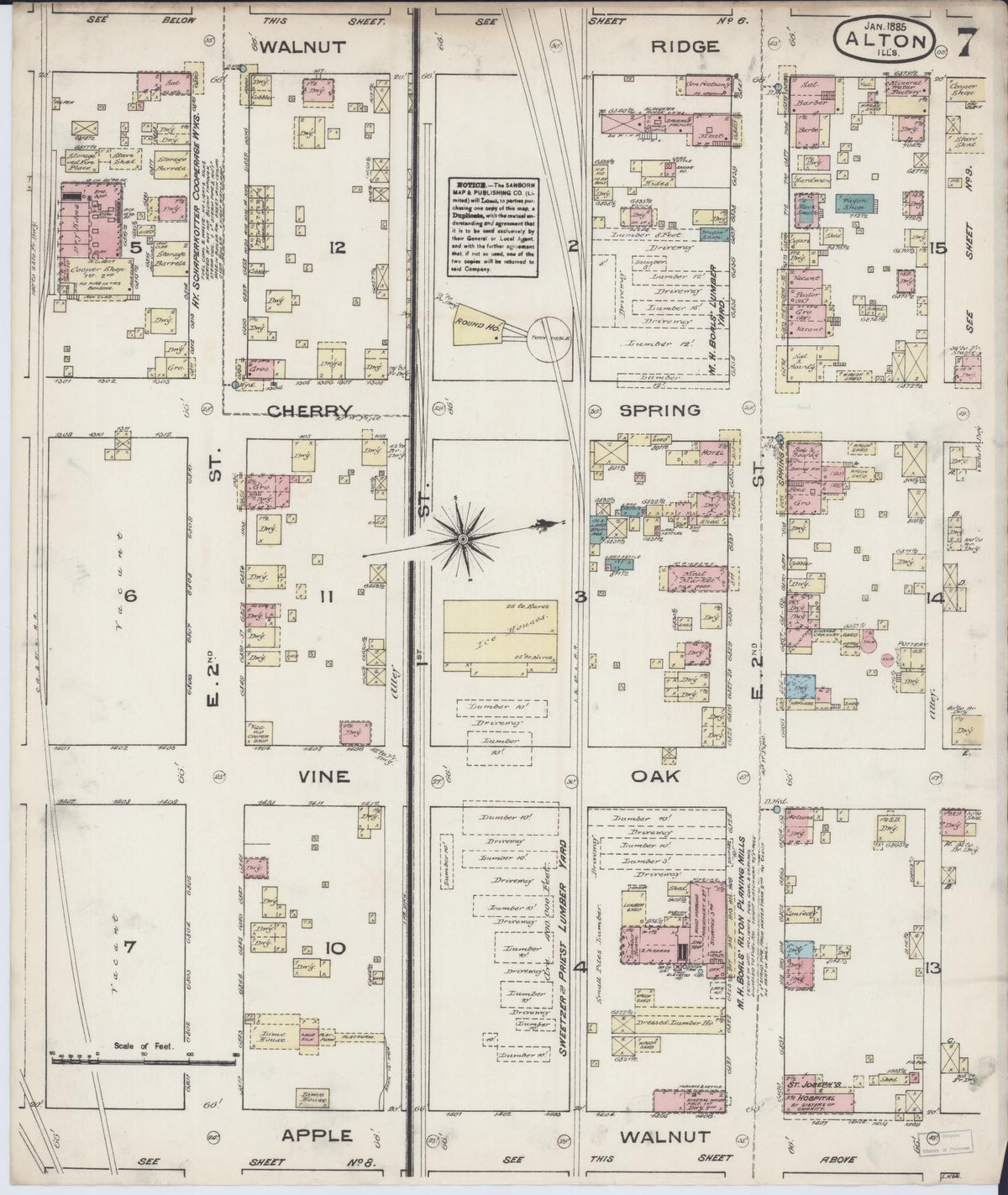 Sanborn Fire Insurance Map from Alton, Madison County, Illinois (1885), Sheet #0007 - Complete Map Set gallery image, historic Sanborn map, vintage wall art, Illinois Illinois