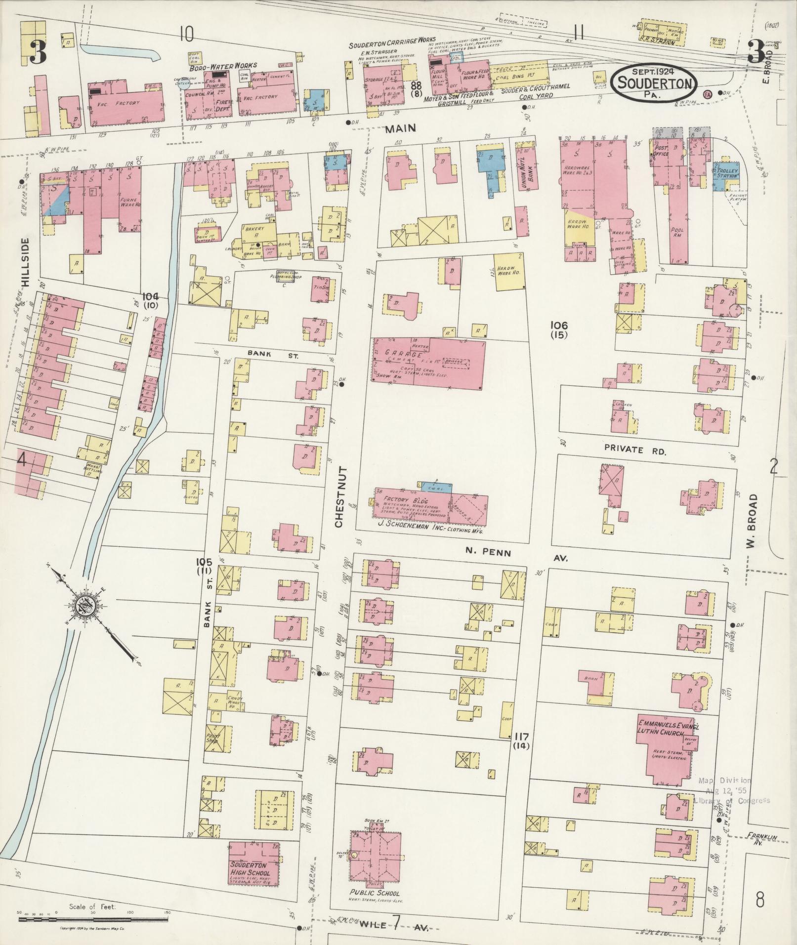 Sanborn Fire Insurance Map from Souderton, Montgomery County, Pennsylvania (1924), Sheet #0003 - Complete Map Set gallery image, historic Sanborn map, vintage wall art, Pennsylvania Pennsylvania