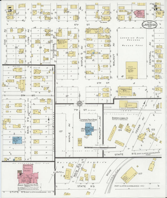 Sanborn Fire Insurance Map from Lakeside, Ottawa County, Ohio (1927), Sheet #0005 - Historic Sanborn Fire Insurance Map Print, vintage old map wall art, antique decor, genealogy gift, Ohio Ohio map