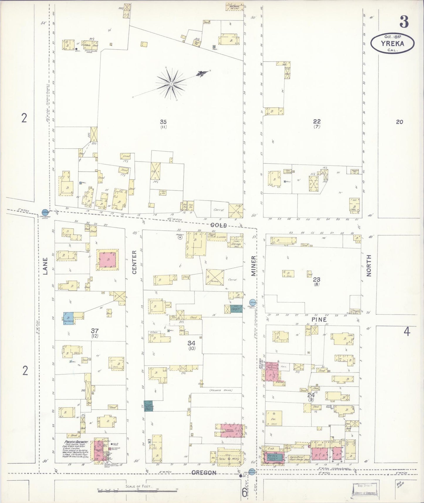 Sanborn Fire Insurance Map from Yreka, Siskiyou County, California (1897), Sheet #0003 - Complete Map Set gallery image, historic Sanborn map, vintage wall art, California California