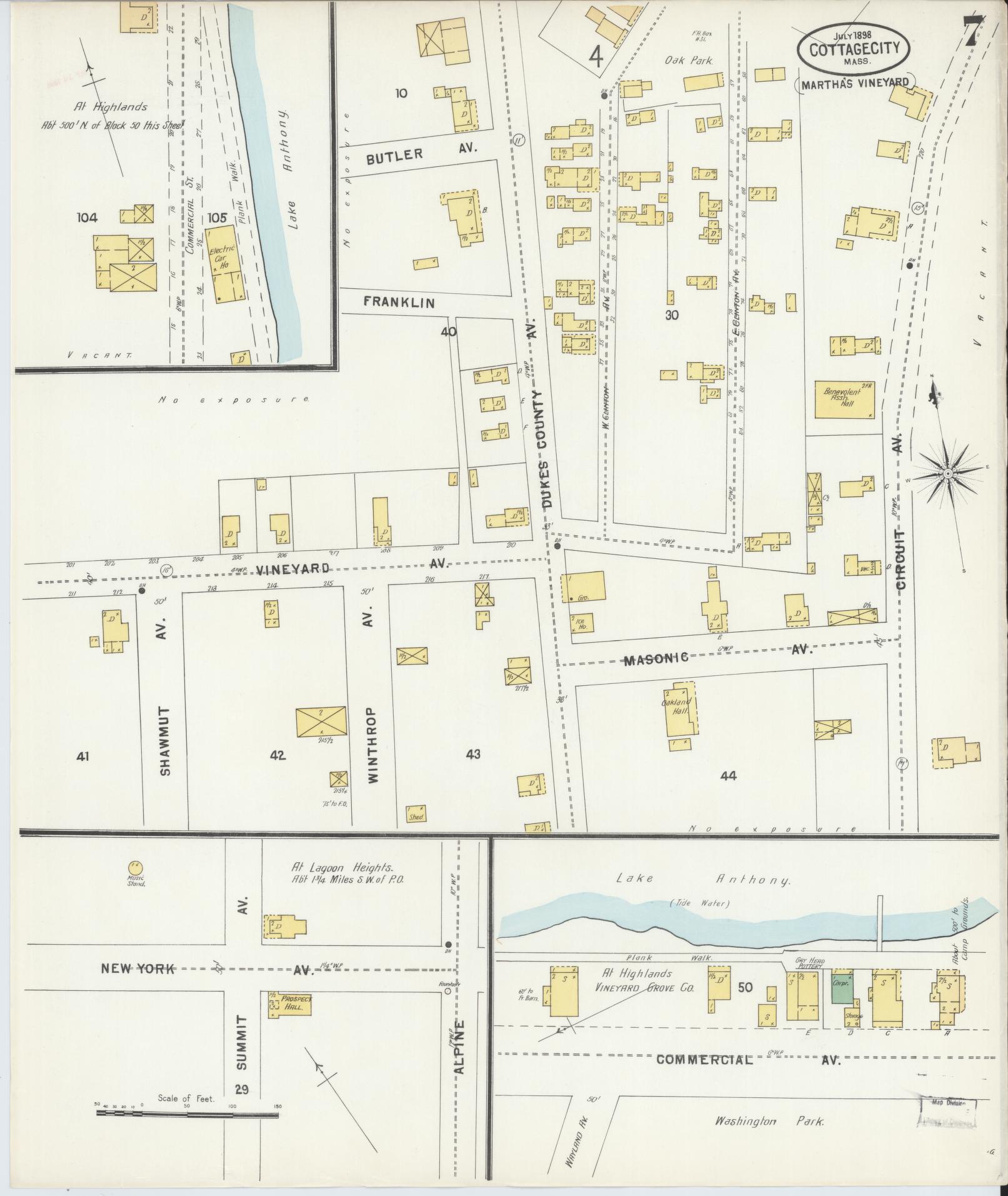 Sanborn Fire Insurance Map from Cottage City, Dukes County, Massachusetts (1898), Sheet #0007 - Historic Sanborn Fire Insurance Map Print, vintage old map wall art, antique decor, genealogy gift, Massachusetts Massachusetts map