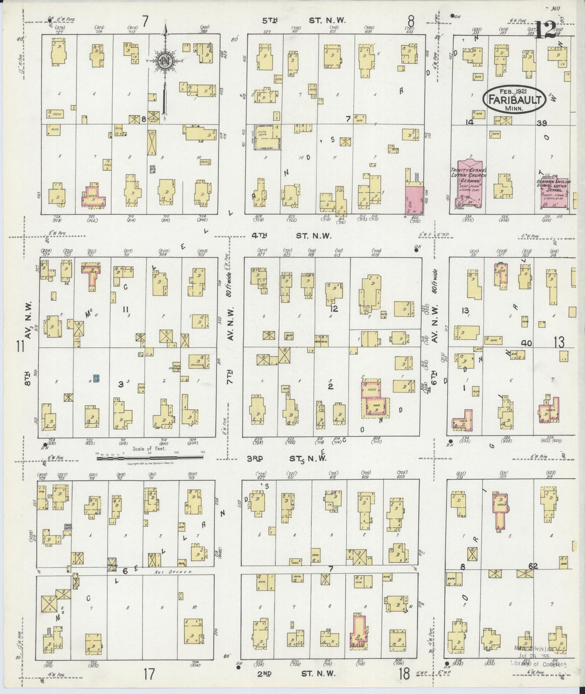Sanborn Fire Insurance Map from Faribault, Rice County, Minnesota (1921), Sheet #0012 - Complete Map Set gallery image, historic Sanborn map, vintage wall art, Minnesota Minnesota