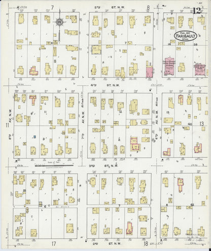 Sanborn Fire Insurance Map from Faribault, Rice County, Minnesota (1921), Sheet #0012 - Complete Map Set gallery image, historic Sanborn map, vintage wall art, Minnesota Minnesota
