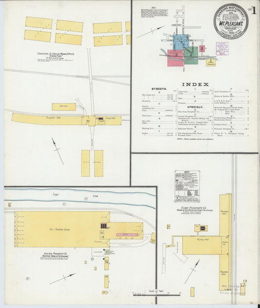 Sanborn Fire Insurance Map from Mount Pleasant, Maury County, Tennessee (1905), Sheet #0001 - Complete Map Set gallery image, historic Sanborn map, vintage wall art, Tennessee Tennessee