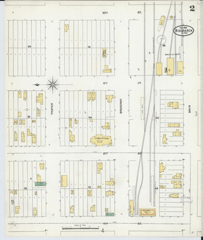 Sanborn Fire Insurance Map from Bismarck, Burleigh County, North Dakota (1904), Sheet #0002 - Complete Map Set gallery image, historic Sanborn map, vintage wall art, North Dakota North Dakota