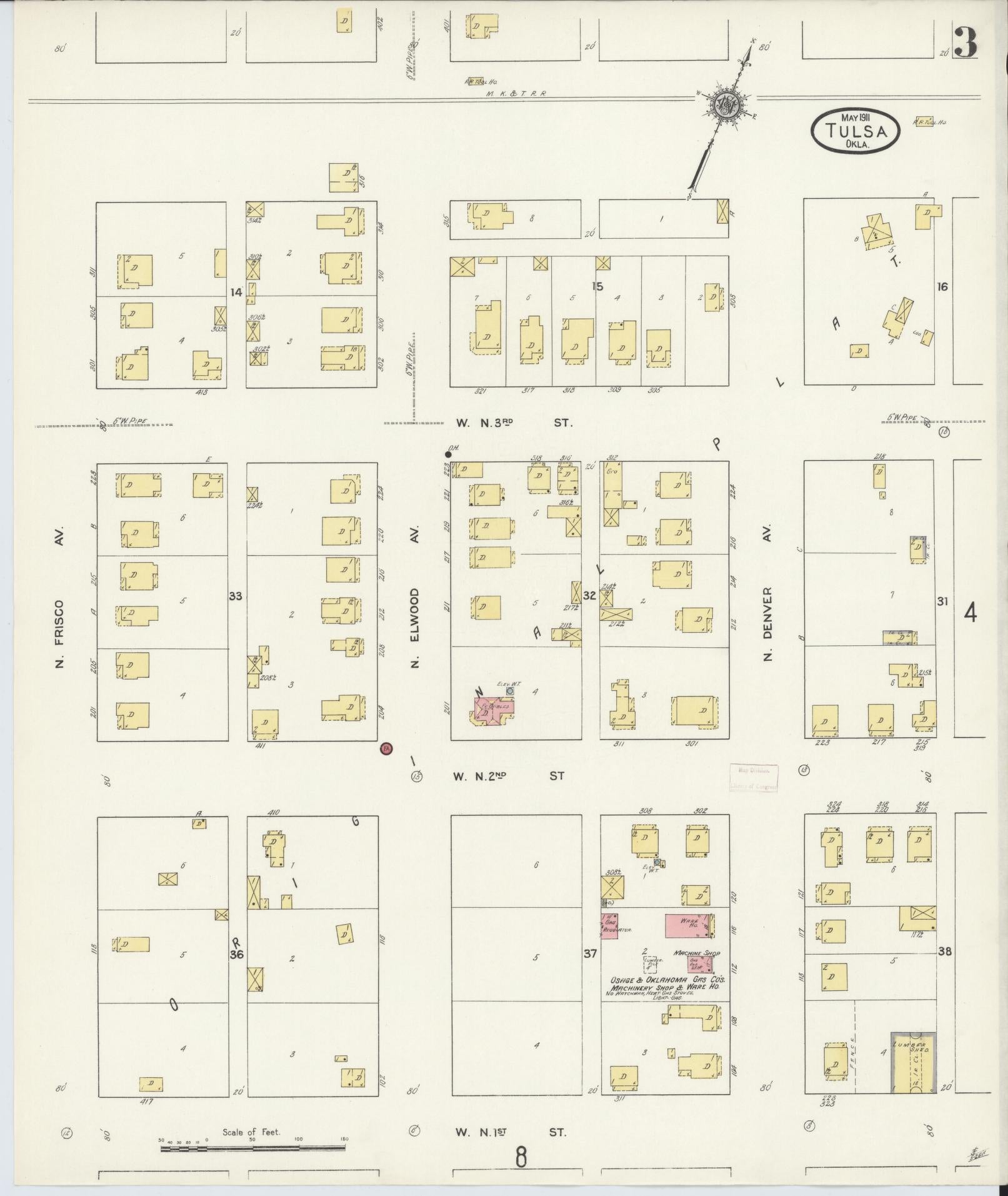 Sanborn Fire Insurance Map from Tulsa, Tulsa County, Oklahoma (1911), Sheet #0003 - Complete Map Set gallery image, historic Sanborn map, vintage wall art, Oklahoma Oklahoma