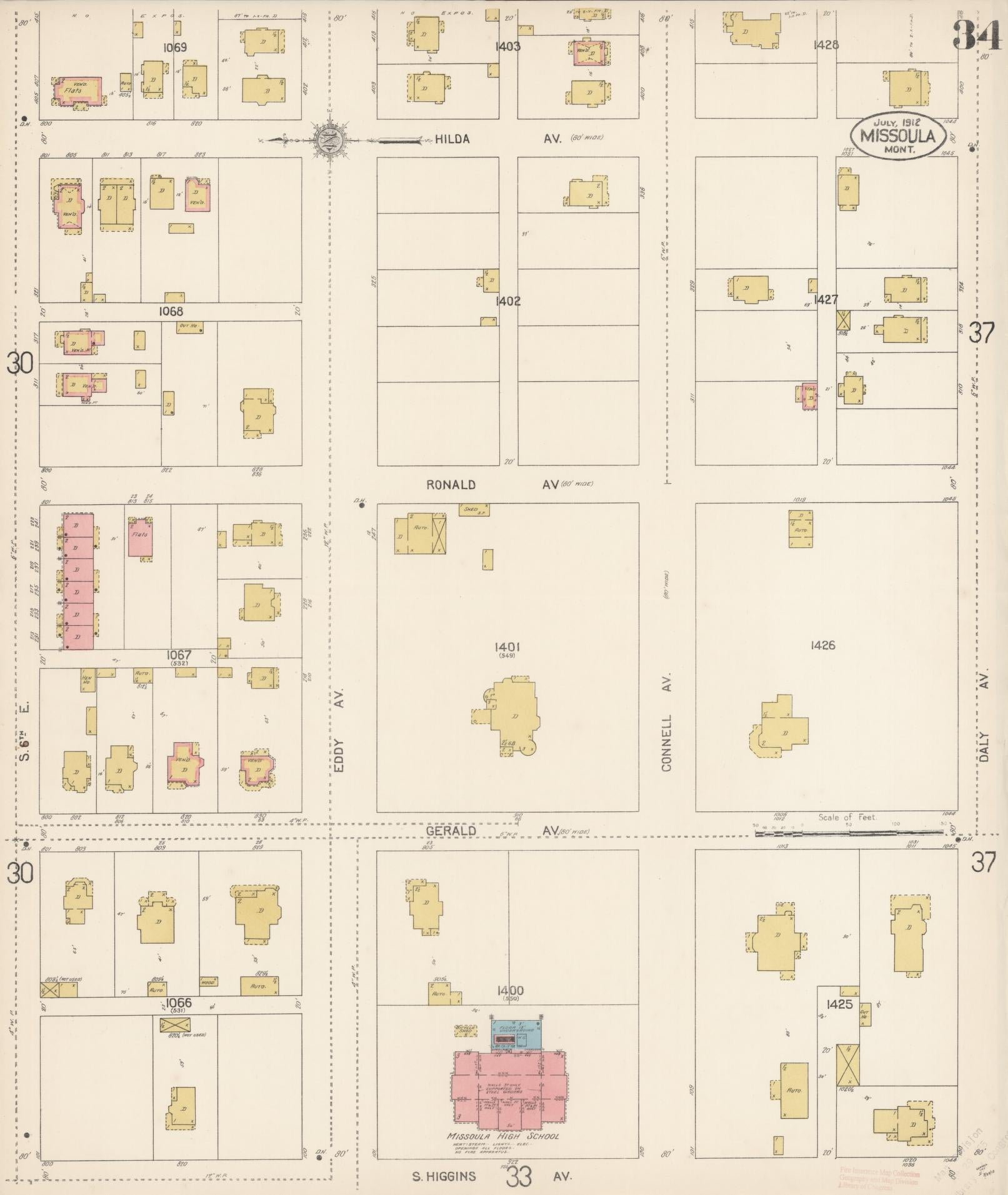 Sanborn Fire Insurance Map from Missoula, Missoula County, Montana (1912), Sheet #0034 - Complete Map Set gallery image, historic Sanborn map, vintage wall art, Montana Montana