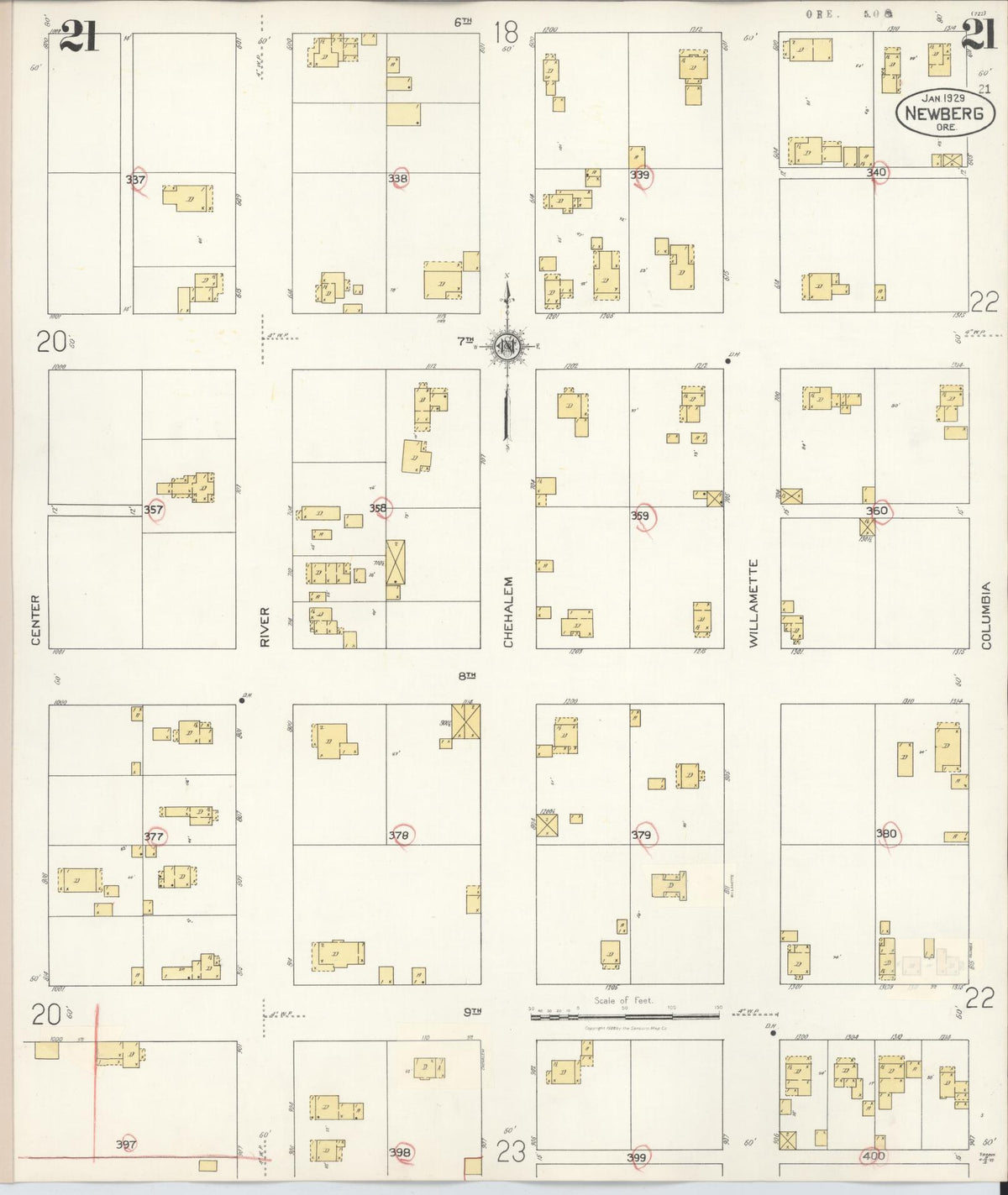 Sanborn Fire Insurance Map from Newberg, Yamhill County, Oregon (1934), Sheet #0021 - Historic Sanborn Fire Insurance Map Print, vintage old map wall art, antique decor, genealogy gift, Oregon Oregon map