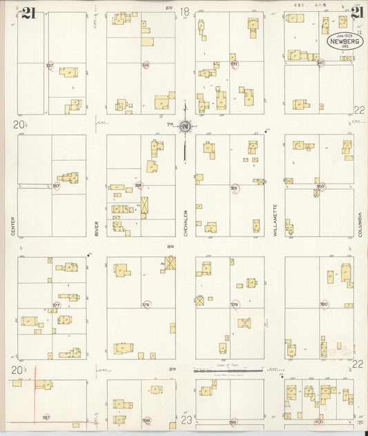 Sanborn Fire Insurance Map from Newberg, Yamhill County, Oregon (1934), Sheet #0021 - Historic Sanborn Fire Insurance Map Print, vintage old map wall art, antique decor, genealogy gift, Oregon Oregon map