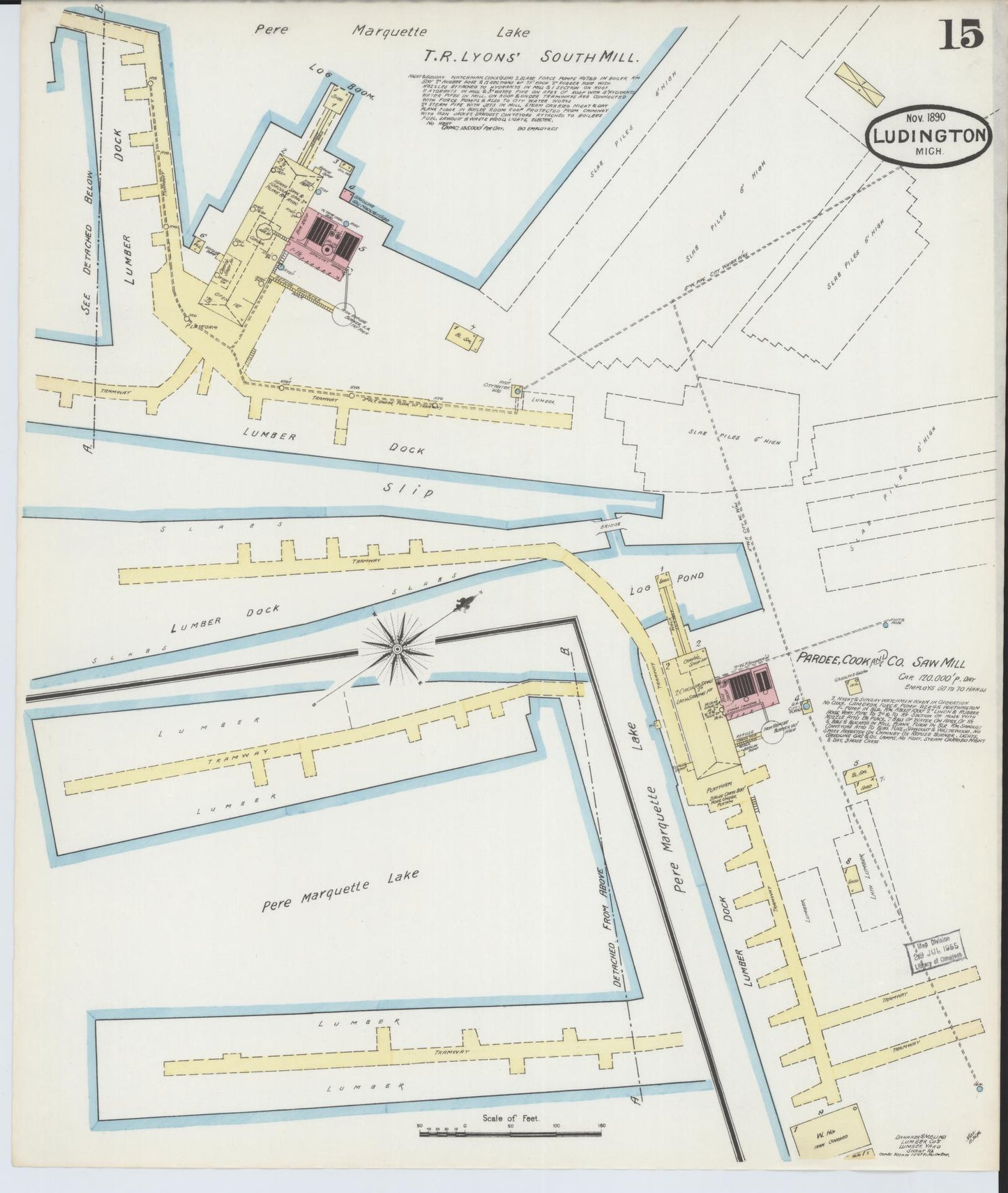 Sanborn Fire Insurance Map from Ludington, Mason County, Michigan (1890), Sheet #0015 - Complete Map Set gallery image, historic Sanborn map, vintage wall art, Michigan Michigan