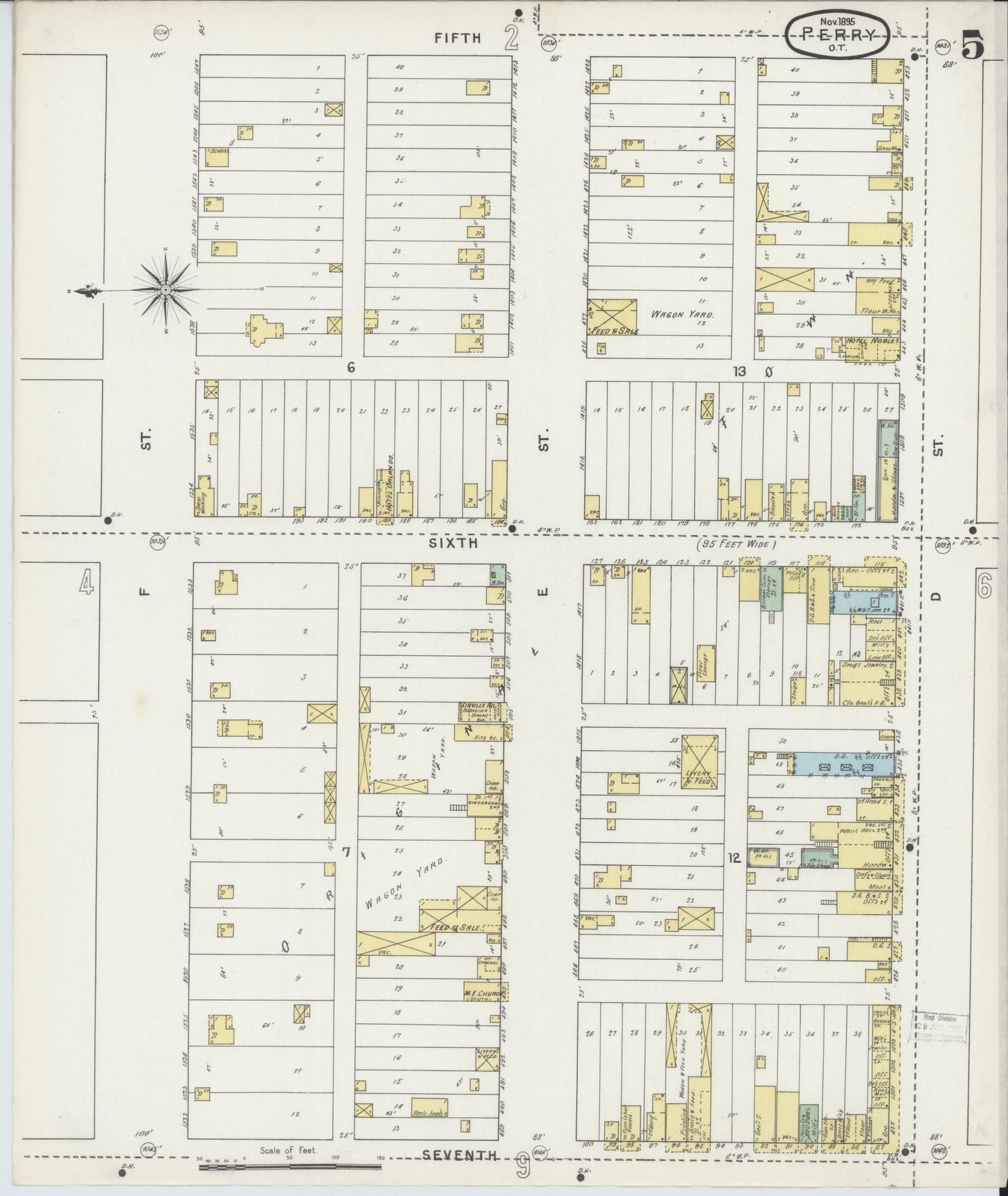 Sanborn Fire Insurance Map from Perry, Noble County, Oklahoma (1895), Sheet #0005 - Complete Map Set gallery image, historic Sanborn map, vintage wall art, Oklahoma Oklahoma