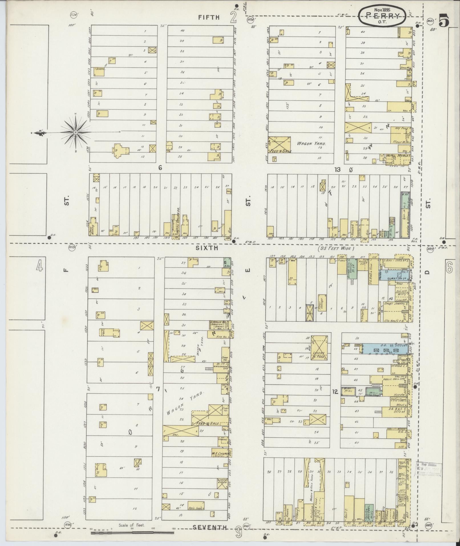 Sanborn Fire Insurance Map from Perry, Noble County, Oklahoma (1895), Sheet #0005 - Complete Map Set gallery image, historic Sanborn map, vintage wall art, Oklahoma Oklahoma
