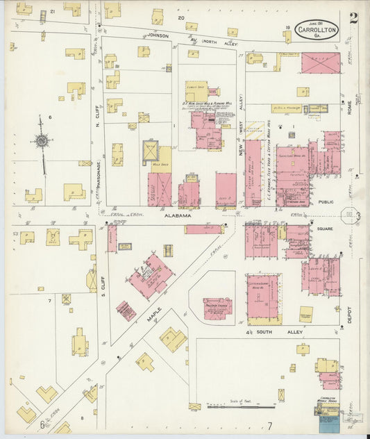 Sanborn Fire Insurance Map from Carrollton, Carroll County, Georgia (1911), Sheet #0002 - Historic Sanborn Fire Insurance Map Print, vintage old map wall art, antique decor, genealogy gift, Georgia Georgia map