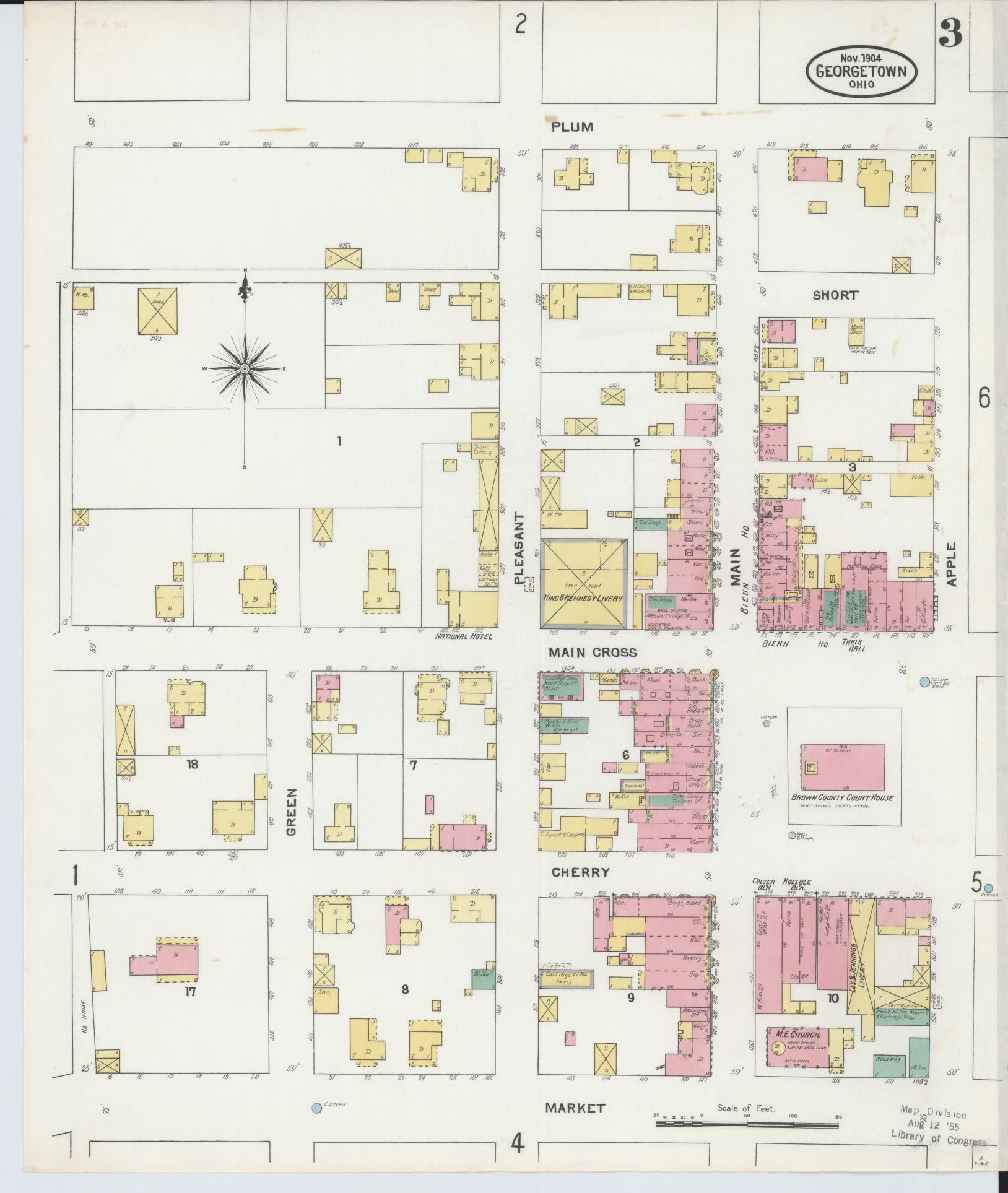 Sanborn Fire Insurance Map from Georgetown, Brown County, Ohio (1904), Sheet #0003 - Historic Sanborn Fire Insurance Map Print, vintage old map wall art, antique decor, genealogy gift, Ohio Ohio map