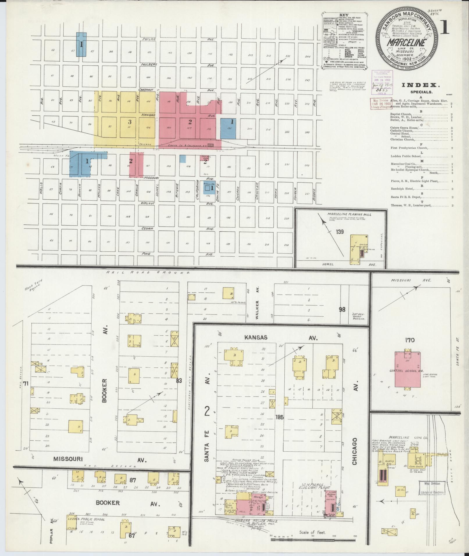 Sanborn Fire Insurance Map from Marceline, Linn County, Missouri (1902), Sheet #0001 - Complete Map Set gallery image, historic Sanborn map, vintage wall art, Missouri Missouri