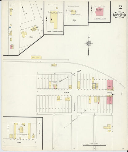 Sanborn Fire Insurance Map from Gravette, Benton County, Arkansas (1913), Sheet #0002 - Complete Map Set gallery image, historic Sanborn map, vintage wall art, Arkansas Arkansas