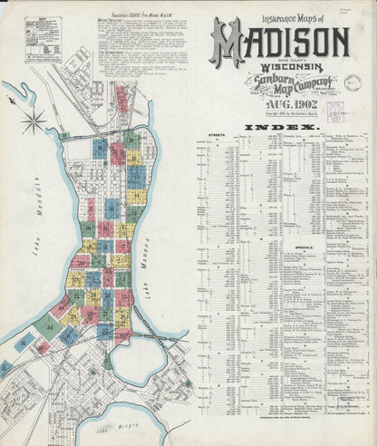 Sanborn Fire Insurance Map from Madison, Dane County, Wisconsin (1902), Sheet #0001 - Historic Sanborn Fire Insurance Map Print, vintage old map wall art, antique decor, genealogy gift, Wisconsin Wisconsin map