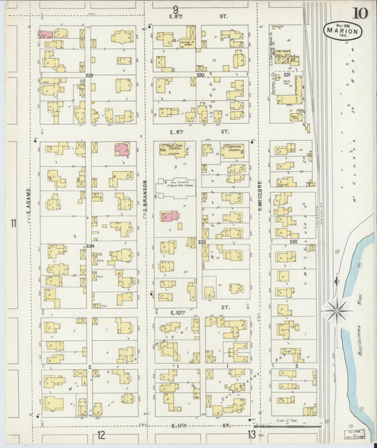 Sanborn Fire Insurance Map from Marion, Grant County, Indiana (1896), Sheet #0010 - Historic Sanborn Fire Insurance Map Print, vintage old map wall art, antique decor, genealogy gift, Indiana Indiana map