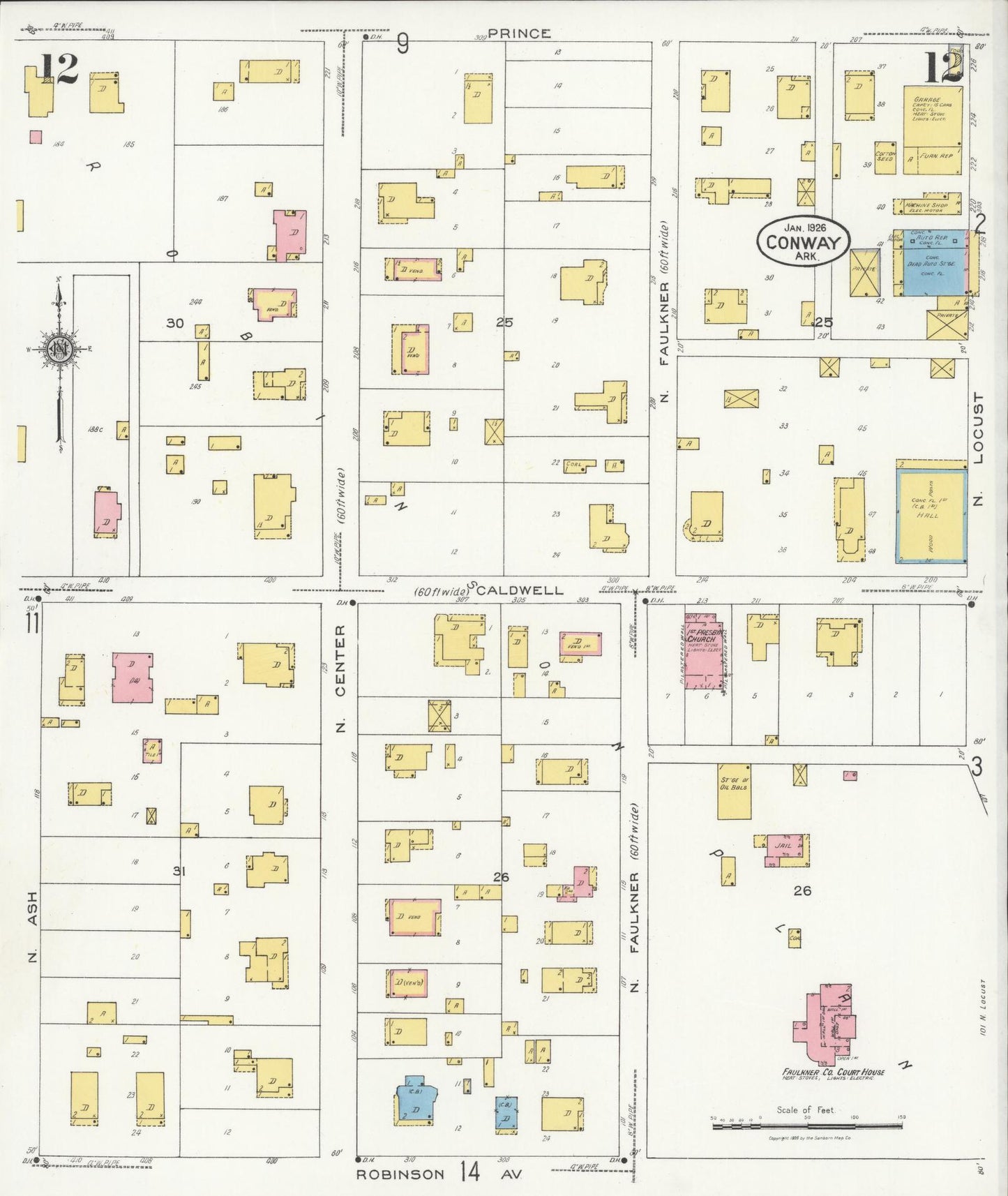 Sanborn Fire Insurance Map from Conway, Faulkner County, Arkansas (1926), Sheet #0012 - Complete Map Set gallery image, historic Sanborn map, vintage wall art, Arkansas Arkansas