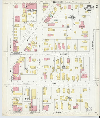 Sanborn Fire Insurance Map from Ann Arbor, Washtenaw County, Michigan (1899), Sheet #0007 - Historic Sanborn Fire Insurance Map Print, vintage old map wall art, antique decor, genealogy gift, Michigan Michigan map