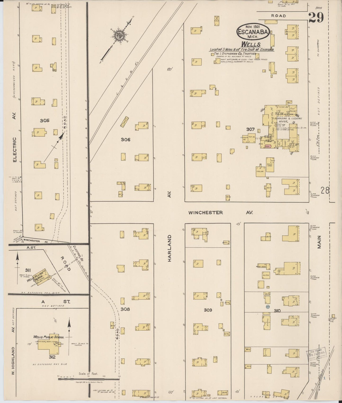 Sanborn Fire Insurance Map from Escanaba, Delta County, Michigan (1921), Sheet #0029 - Complete Map Set gallery image, historic Sanborn map, vintage wall art, Michigan Michigan