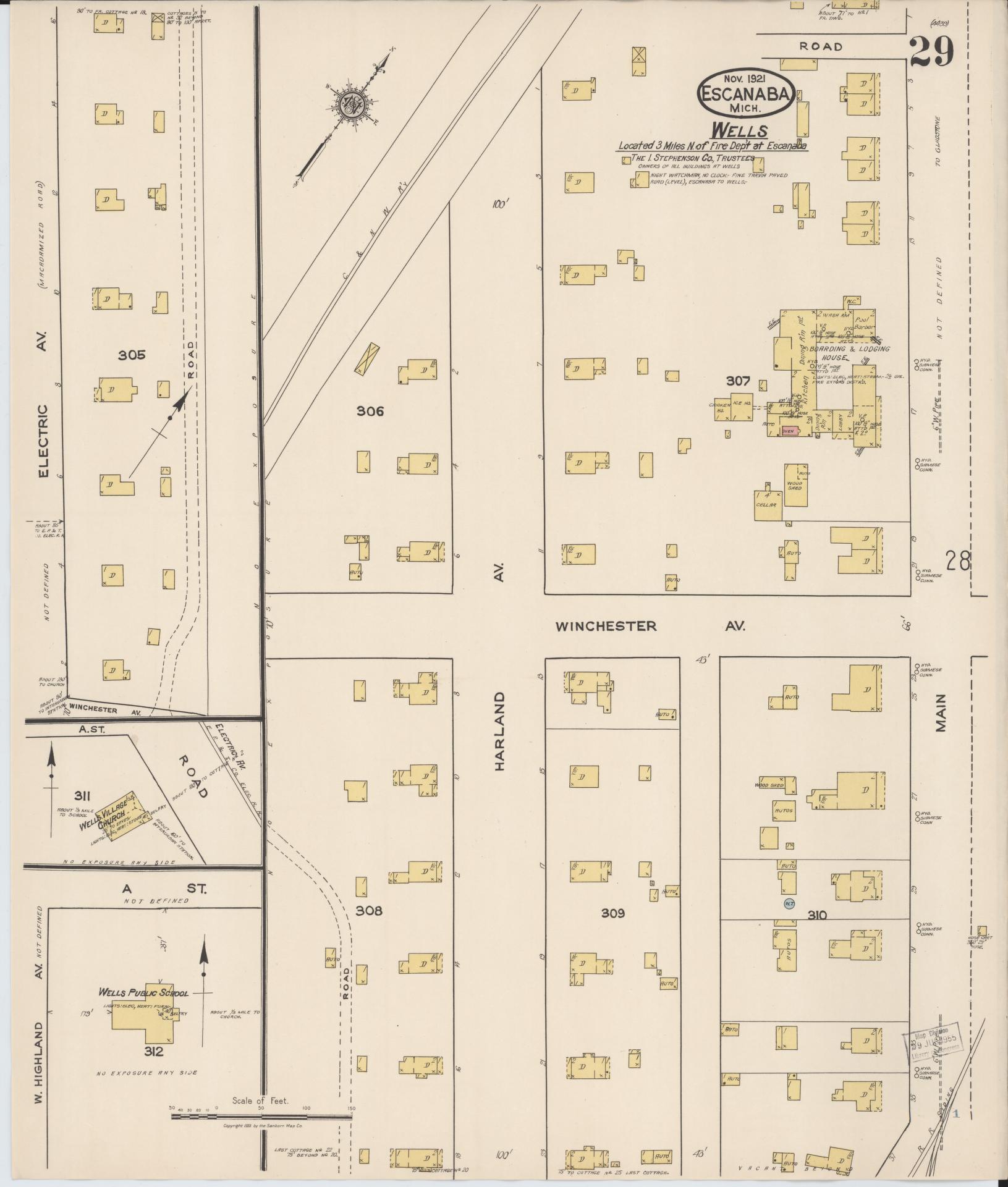 Sanborn Fire Insurance Map from Escanaba, Delta County, Michigan (1921), Sheet #0029 - Complete Map Set gallery image, historic Sanborn map, vintage wall art, Michigan Michigan