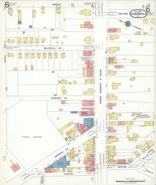 Sanborn Fire Insurance Map from Haddonfield, Camden County, New Jersey (1923), Sheet #0006 - Historic Sanborn Fire Insurance Map Print, vintage old map wall art, antique decor, genealogy gift, New Jersey New Jersey map