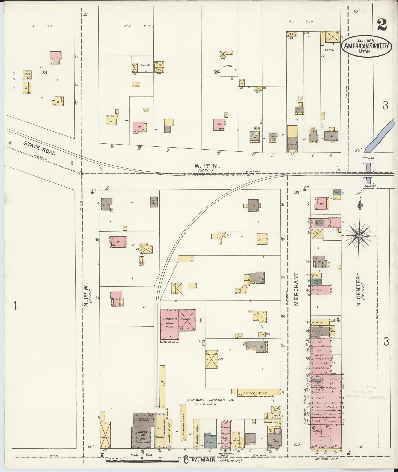 Sanborn Fire Insurance Map from American Fork, Utah County, Utah (1908), Sheet #0002 - Complete Map Set gallery image, historic Sanborn map, vintage wall art, American Fork Utah