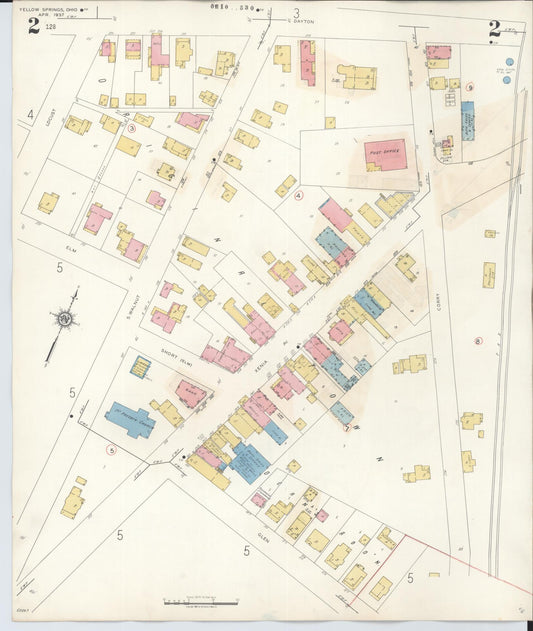 Sanborn Fire Insurance Map from Yellow Springs, Greene County, Ohio (1945), Sheet #0002 - Historic Sanborn Fire Insurance Map Print, vintage old map wall art, antique decor, genealogy gift, Ohio Ohio map
