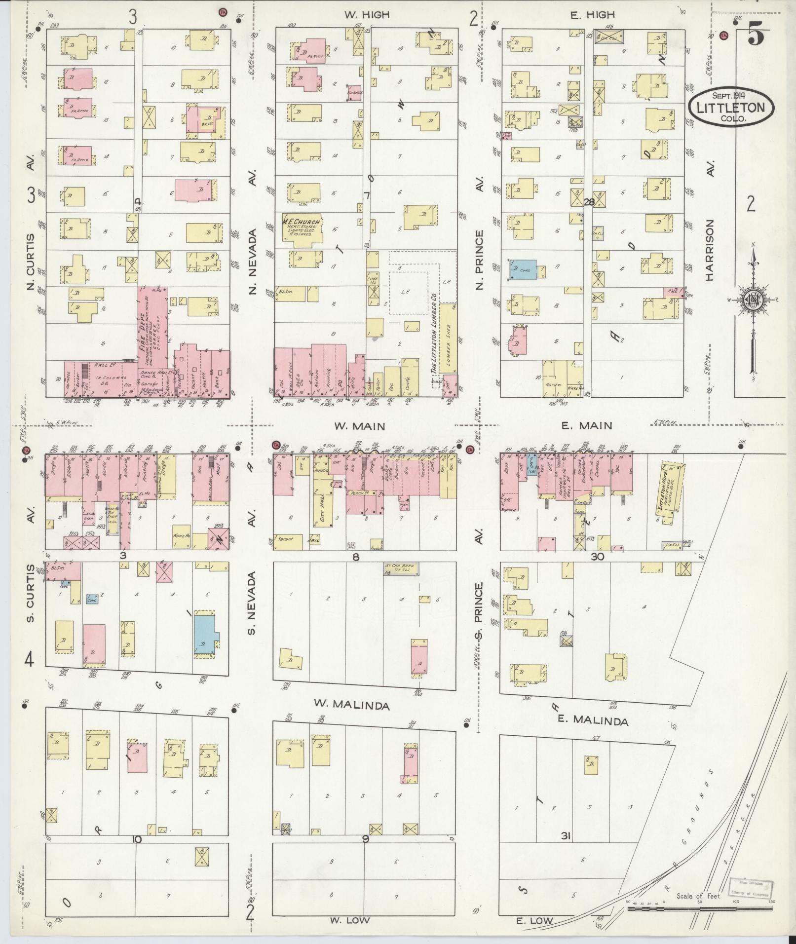 Sanborn Fire Insurance Map from Littleton, Arapahoe County, Colorado (1914), Sheet #0005 - Historic Sanborn Fire Insurance Map Print, vintage old map wall art, antique decor, genealogy gift, Colorado Colorado map