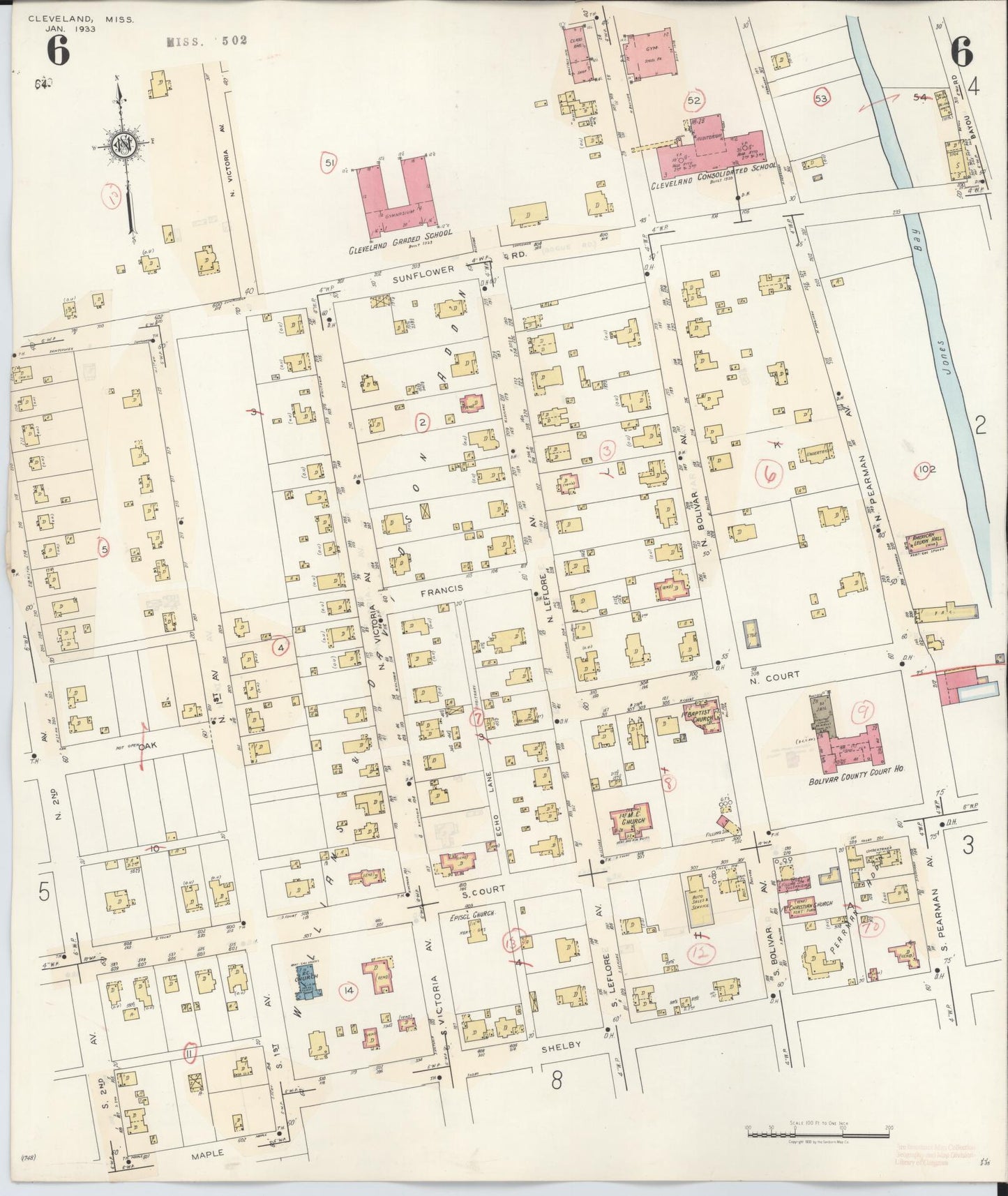 Sanborn Fire Insurance Map from Cleveland, Bolivar County, Mississippi (1941), Sheet #0006 - Complete Map Set gallery image, historic Sanborn map, vintage wall art, Mississippi Mississippi