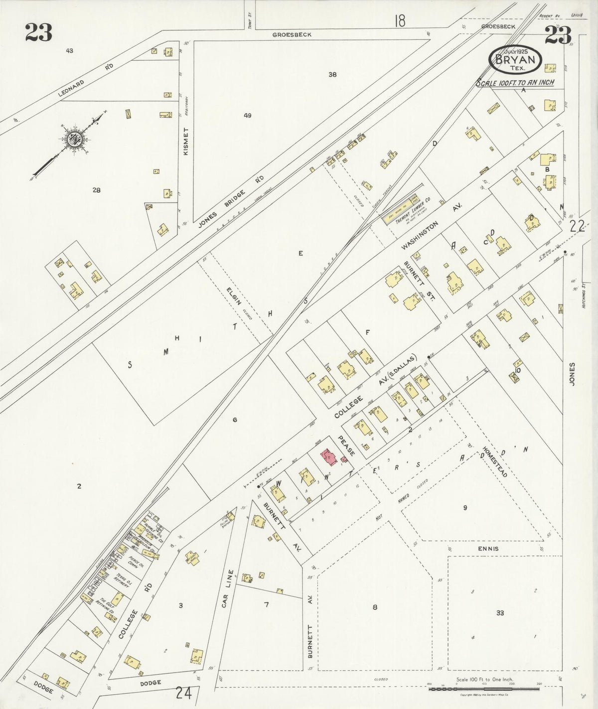 Sanborn Fire Insurance Map from Bryan, Brazos County, Texas (1925), Sheet #0023 - Complete Map Set gallery image, historic Sanborn map, vintage wall art, Texas Texas