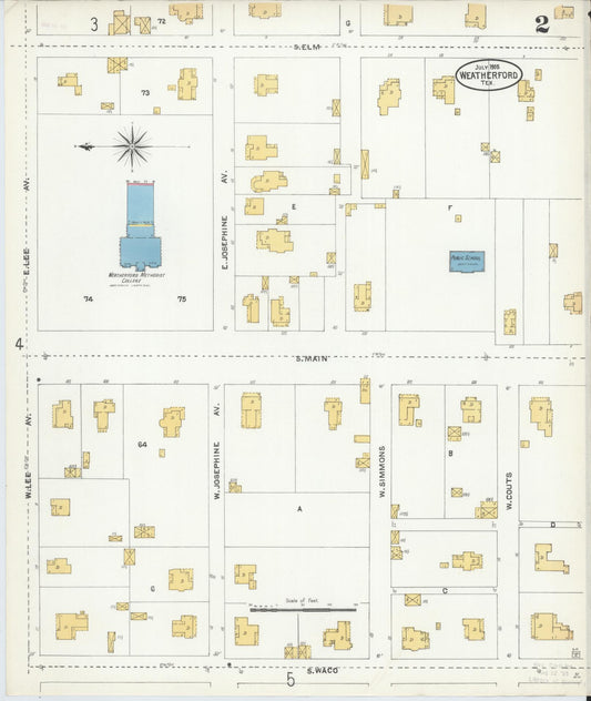 Sanborn Fire Insurance Map from Weatherford, Parker County, Texas (1905), Sheet #0002 - Historic Sanborn Fire Insurance Map Print, vintage old map wall art, antique decor, genealogy gift, Texas Texas map