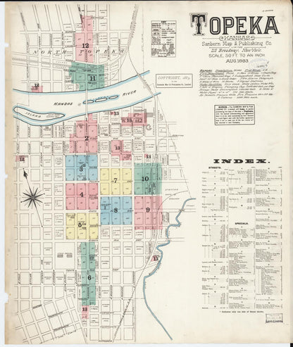 Sanborn Fire Insurance Map from Topeka, Shawnee County, Kansas (1883), Sheet #0001 - Complete Map Set gallery image, historic Sanborn map, vintage wall art, Kansas Kansas