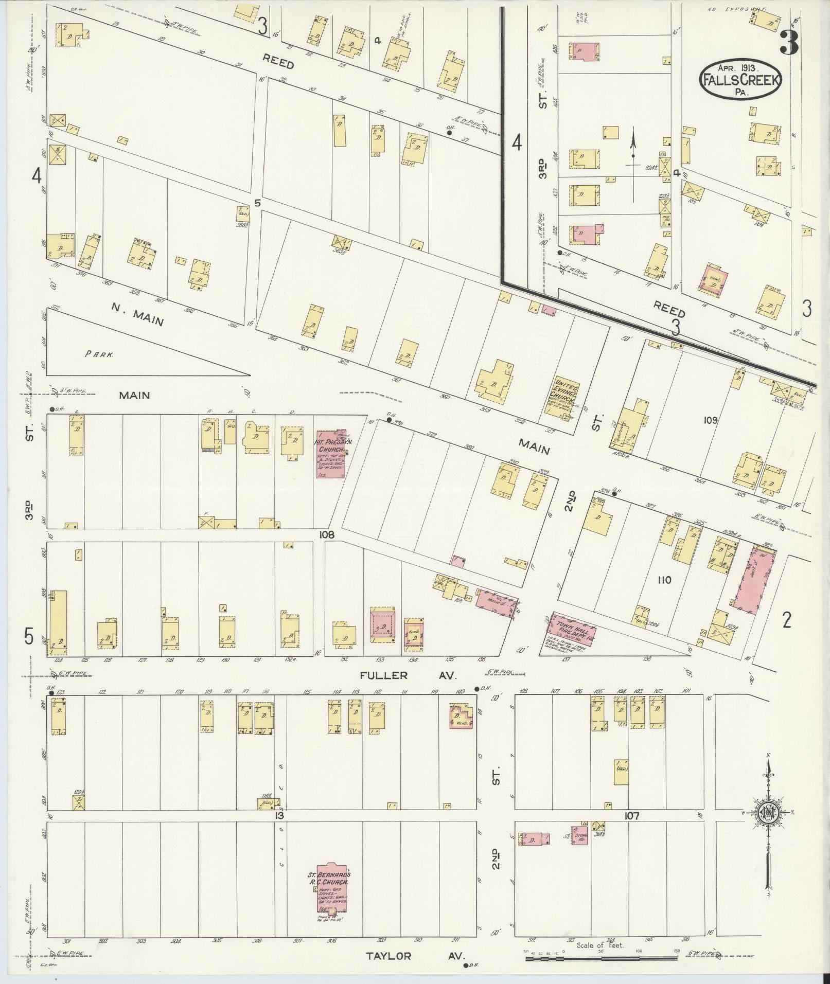 Sanborn Fire Insurance Map from Falls Creek, Jefferson And Clearfield Counties, Pennsylvania (1913), Sheet #0003 - Historic Sanborn Fire Insurance Map Print, vintage old map wall art, antique decor, genealogy gift, Pennsylvania Pennsylvania map