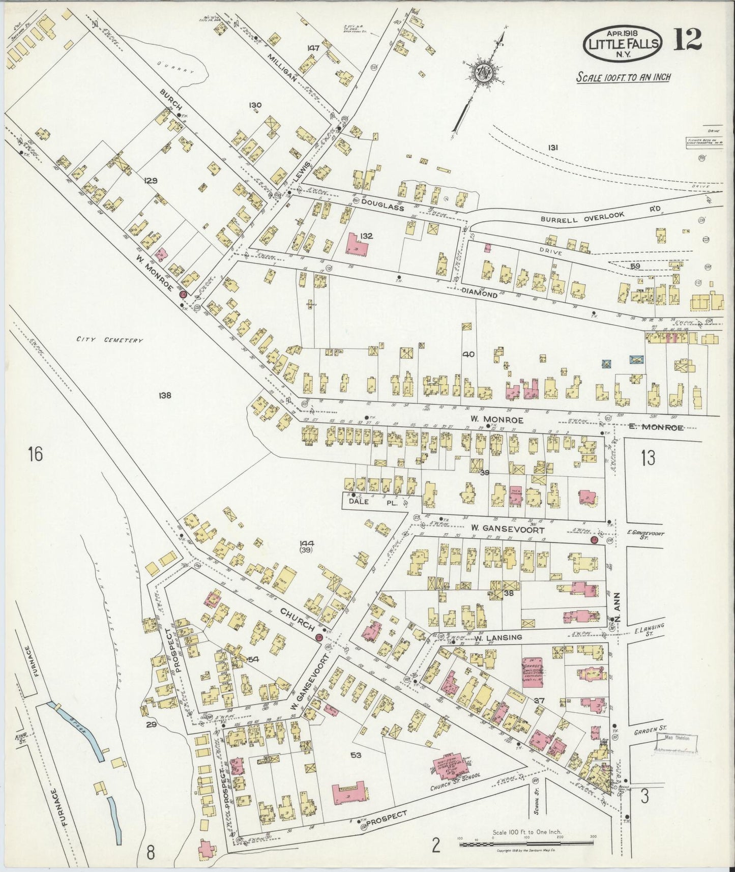 Sanborn Fire Insurance Map from Little Falls, Herkimer County, New York (1918), Sheet #0012 - Complete Map Set gallery image, historic Sanborn map, vintage wall art, New York New York