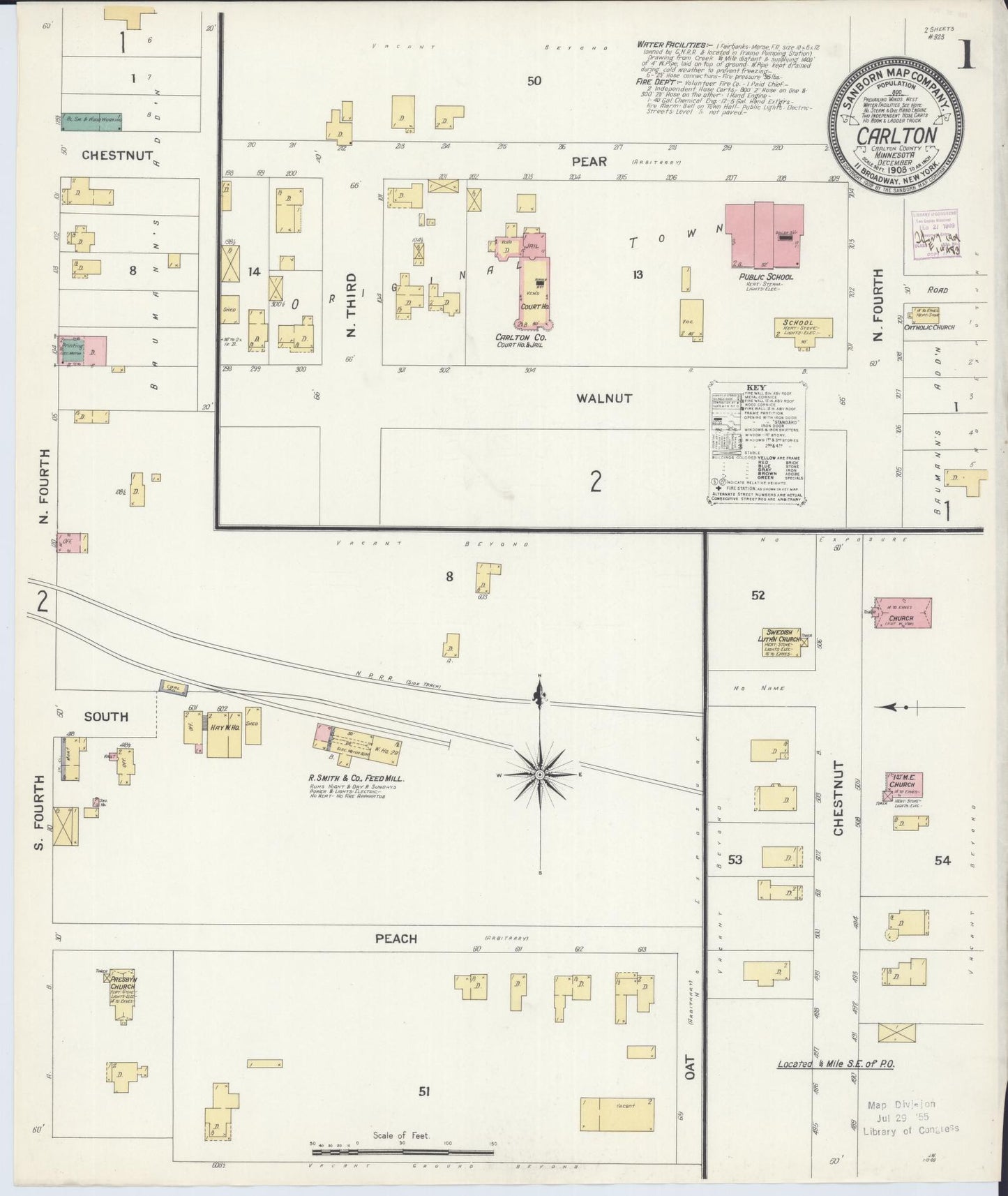 Sanborn Fire Insurance Map from Carlton, Carlton County, Minnesota (1908), Sheet #0001 - Complete Map Set gallery image, historic Sanborn map, vintage wall art, Minnesota Minnesota