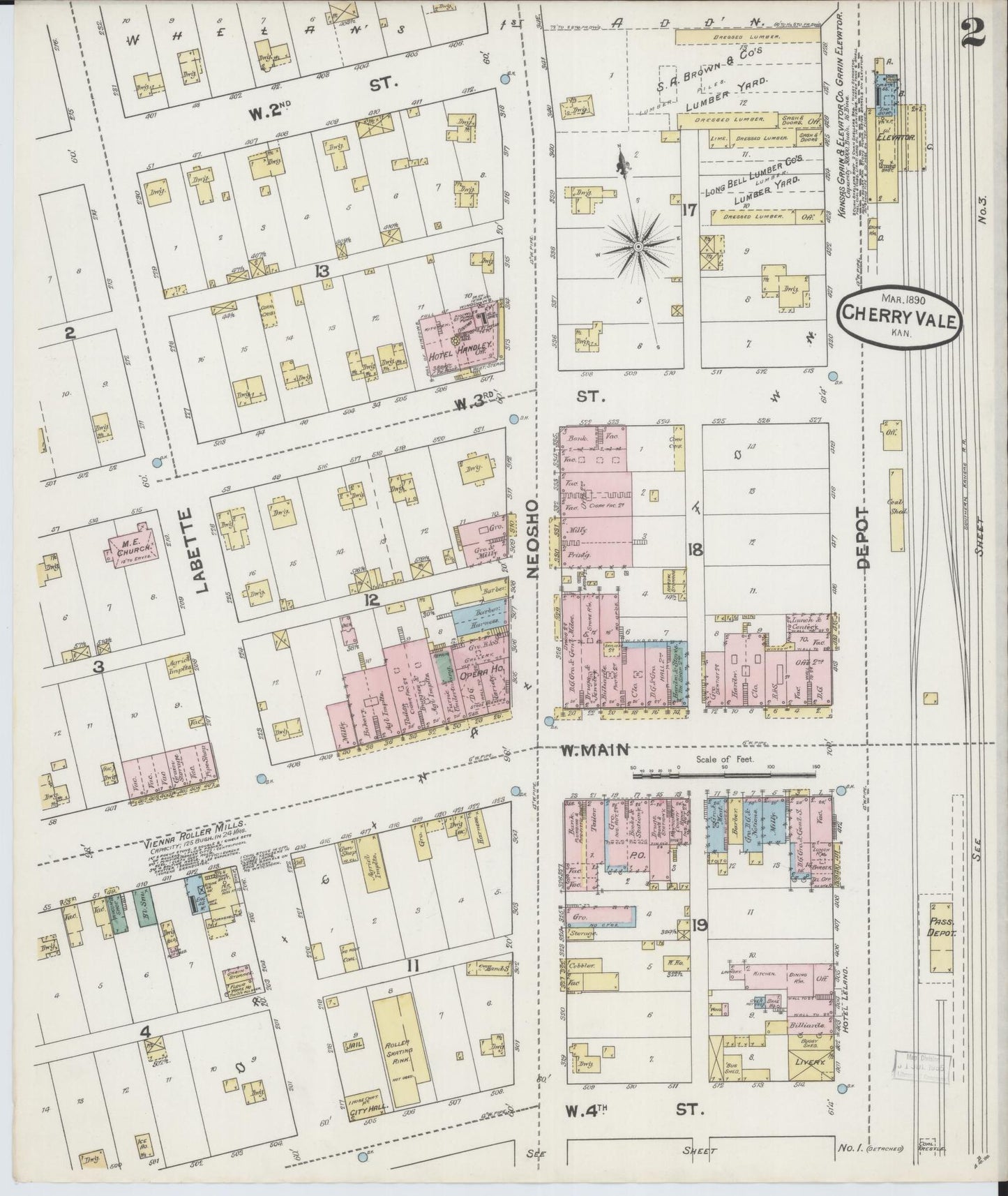 Sanborn Fire Insurance Map from Cherryvale, Montgomery County, Kansas (1890), Sheet #0002 - Complete Map Set gallery image, historic Sanborn map, vintage wall art, Kansas Kansas