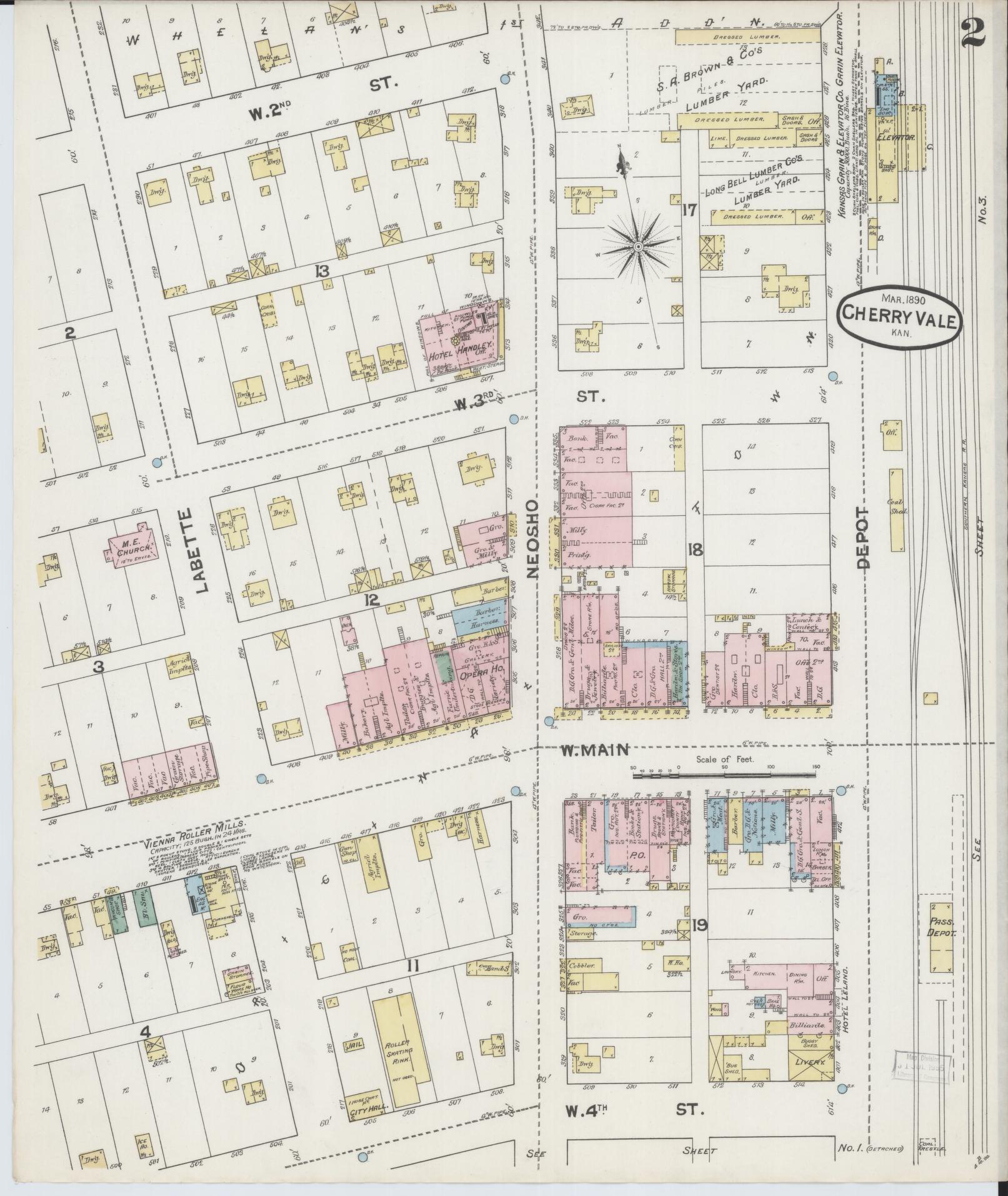 Sanborn Fire Insurance Map from Cherryvale, Montgomery County, Kansas (1890), Sheet #0002 - Complete Map Set gallery image, historic Sanborn map, vintage wall art, Kansas Kansas