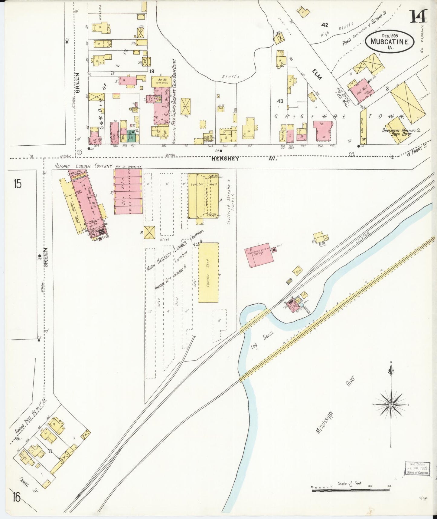 Sanborn Fire Insurance Map from Muscatine, Muscatine County, Iowa (1905), Sheet #0014 - Historic Sanborn Fire Insurance Map Print