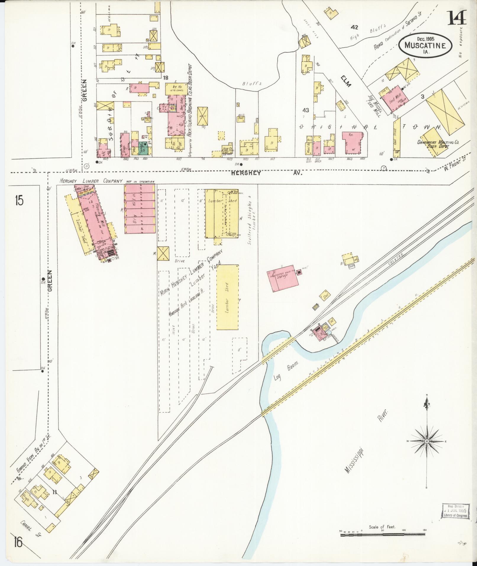 Sanborn Fire Insurance Map from Muscatine, Muscatine County, Iowa (1905), Sheet #0014 - Historic Sanborn Fire Insurance Map Print
