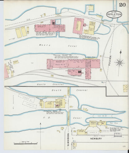 Sanborn Fire Insurance Map from Appleton, Outagamie County, Wisconsin (1891), Sheet #0020 - Historic Sanborn Fire Insurance Map Print, vintage old map wall art, antique decor, genealogy gift, Wisconsin Wisconsin map