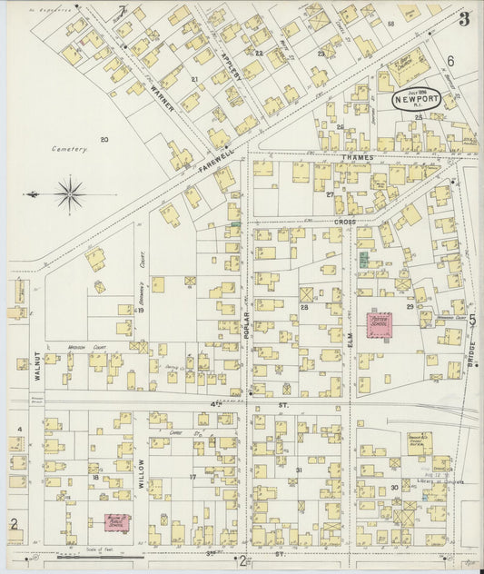 Sanborn Fire Insurance Map from Newport, Newport County, Rhode Island (1896), Sheet #0003 - Historic Sanborn Fire Insurance Map Print, vintage old map wall art, antique decor, genealogy gift, Rhode Island Rhode Island map