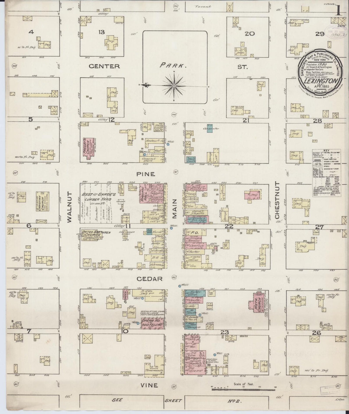 Sanborn Fire Insurance Map from Lexington, McLean County, Illinois (1885), Sheet #0001 - Historic Sanborn Fire Insurance Map Print, vintage old map wall art, antique decor, genealogy gift, Illinois Illinois map