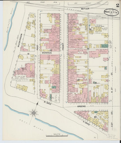 Sanborn Fire Insurance Map from Marietta, Washington County, Ohio (1890), Sheet #0002 - Historic Sanborn Fire Insurance Map Print, vintage old map wall art, antique decor, genealogy gift, Ohio Ohio map