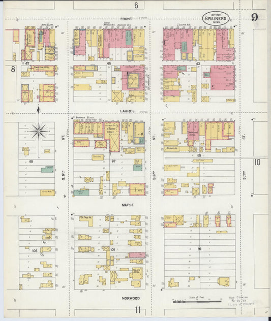 Sanborn Fire Insurance Map from Brainerd, Crow Wing County, Minnesota (1902), Sheet #0009 - Historic Sanborn Fire Insurance Map Print, vintage old map wall art, antique decor, genealogy gift, Minnesota Minnesota map