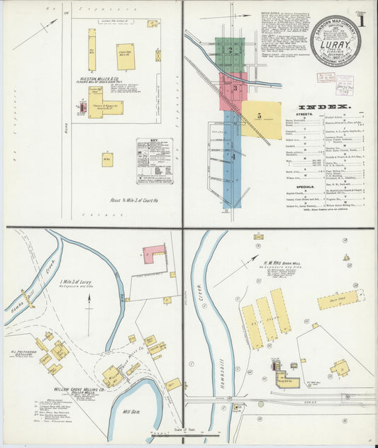 Sanborn Fire Insurance Map from Luray, Page County, Virginia (1902), Sheet #0001 - Historic Sanborn Fire Insurance Map Print, vintage old map wall art, antique decor, genealogy gift, Virginia Virginia map